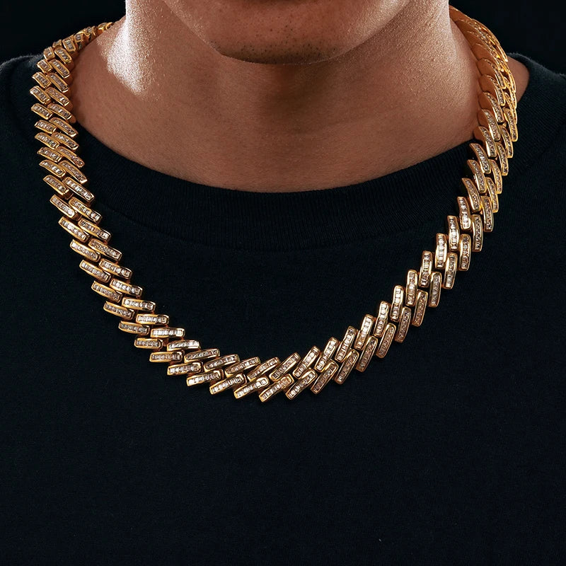 14MM MOISSANITE BAGUETTE CUBAN LINK NECKLACE/BRACELET IN STERLING SILVER - Image 4