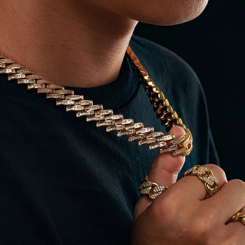 14MM MOISSANITE BAGUETTE CUBAN LINK NECKLACE/BRACELET IN STERLING SILVER - Image 5