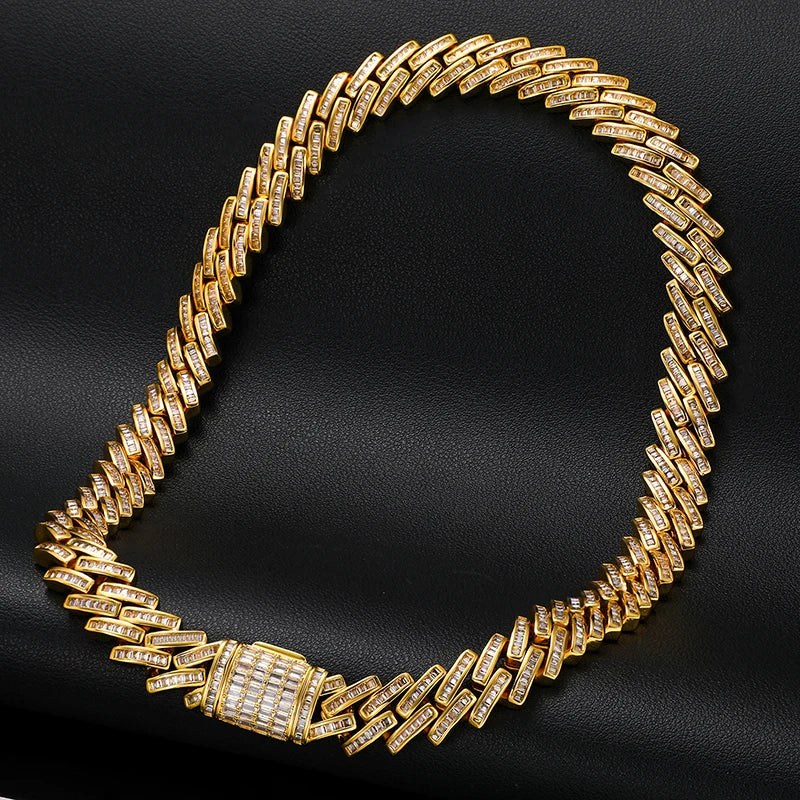 14MM MOISSANITE BAGUETTE CUBAN LINK NECKLACE/BRACELET IN STERLING SILVER - Image 6