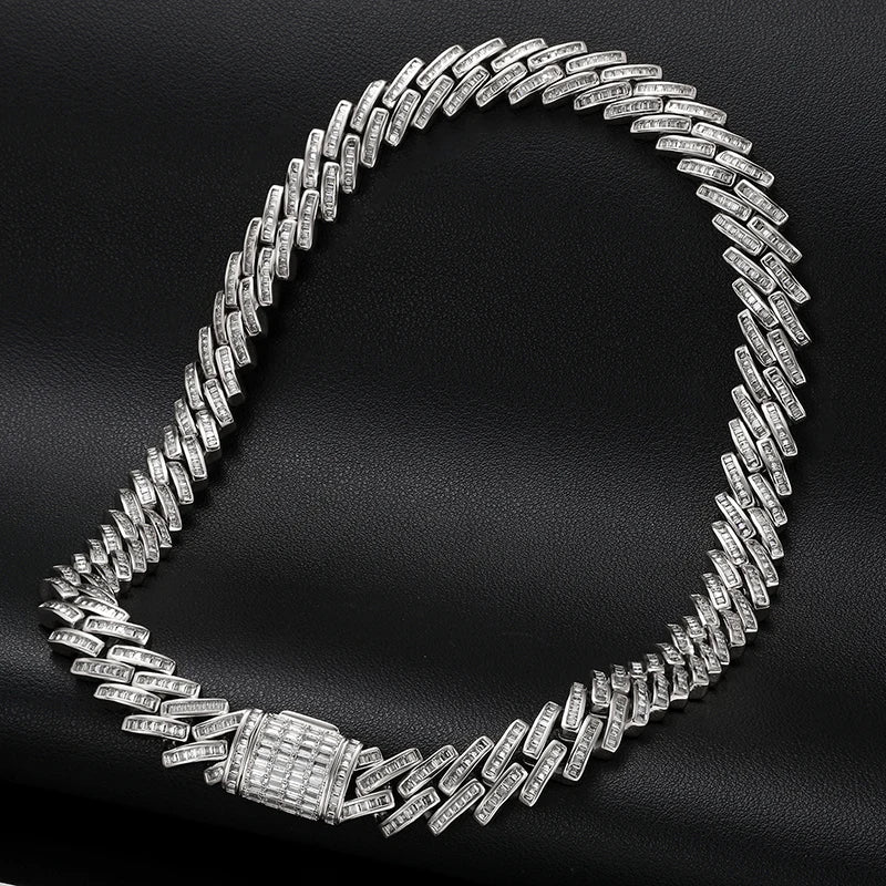 14MM MOISSANITE BAGUETTE CUBAN LINK NECKLACE/BRACELET IN STERLING SILVER - Image 7
