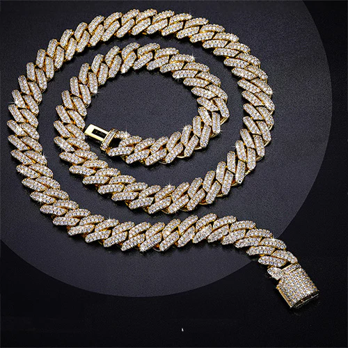 14MM MOISSANITE CUBAN LINK NECKLACE OR BRACELET IN STERLING SILVER - Image 2