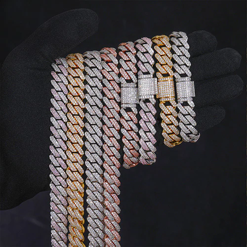 14MM MOISSANITE CUBAN LINK NECKLACE OR BRACELET IN STERLING SILVER - Image 3