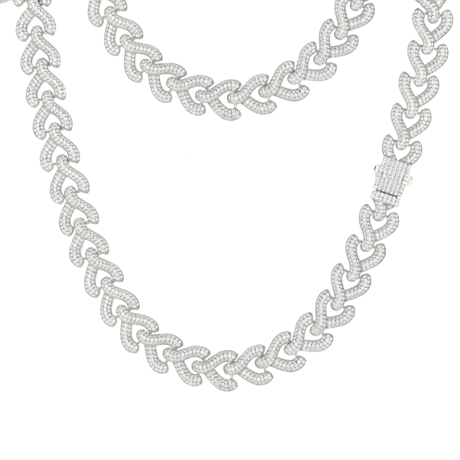 14MM WISHBONE LINK PAVED MOISSANITE NECKLACE/BRACELET IN STERLING SILVER - Image 5