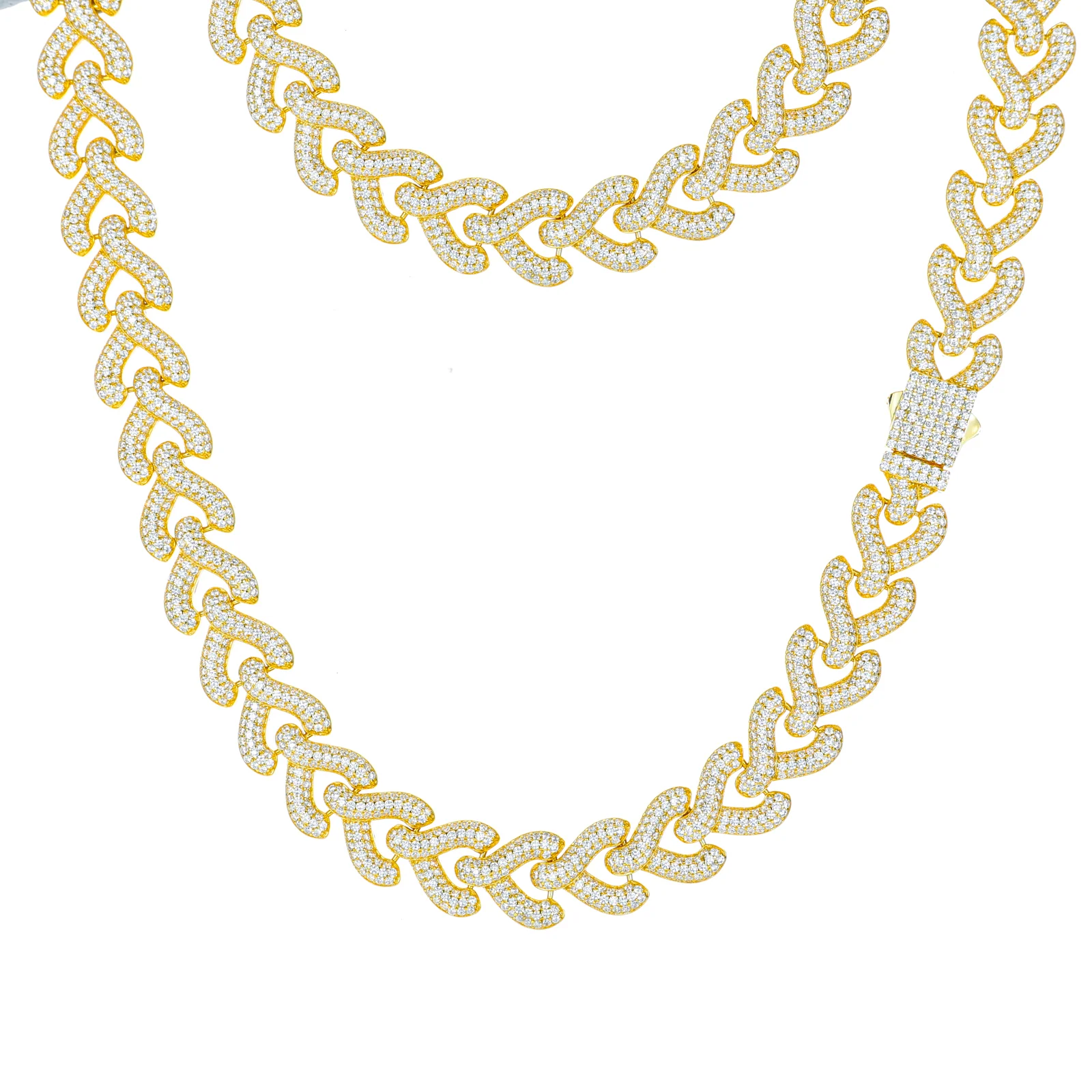 14MM WISHBONE LINK PAVED MOISSANITE NECKLACE/BRACELET IN STERLING SILVER - Image 6