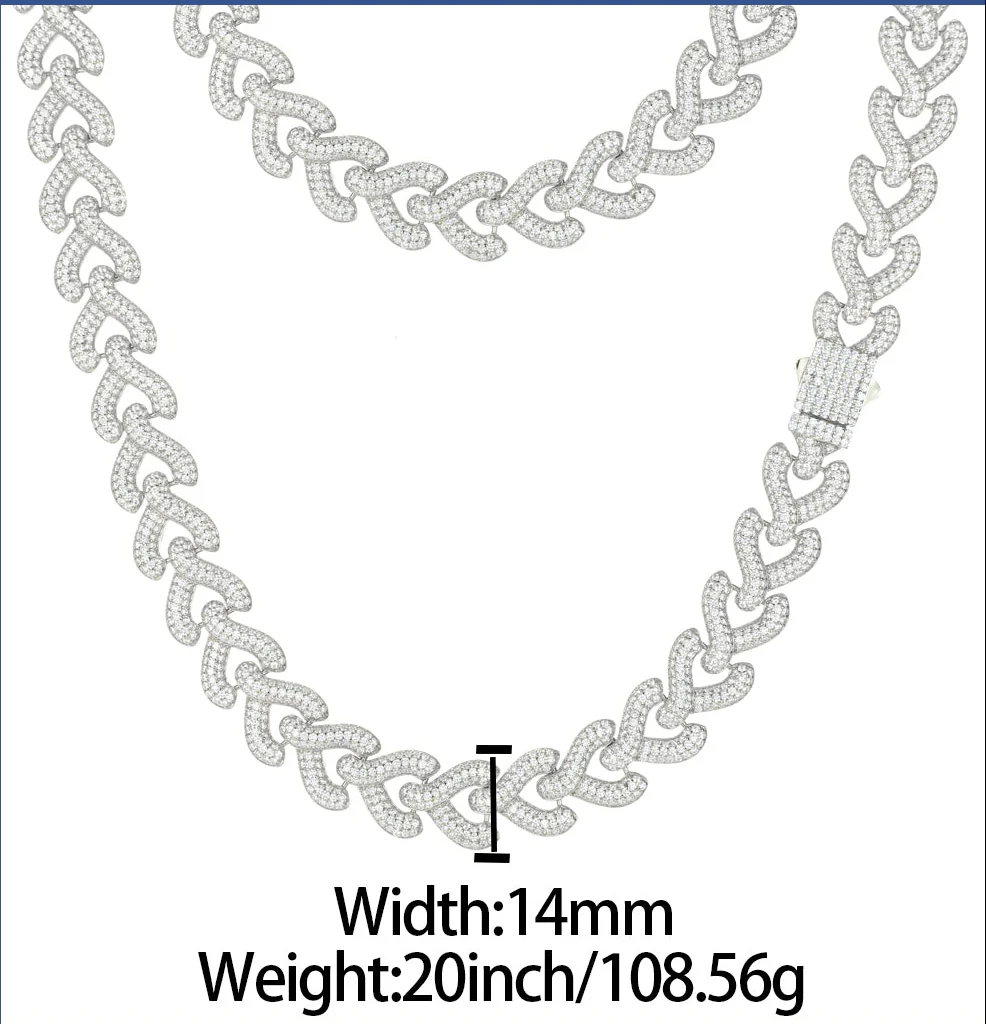 14MM WISHBONE LINK PAVED MOISSANITE NECKLACE/BRACELET IN STERLING SILVER - Image 7