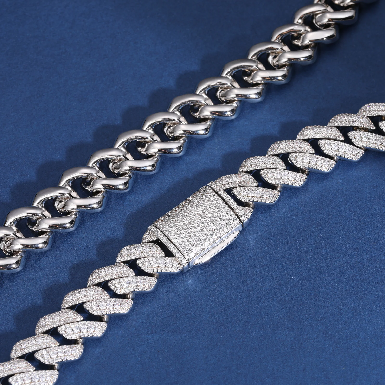 15MM MOISSANITE CUBAN LINK CHAIN NECKLACE/BRACELET IN STERLING SILVER - Image 4