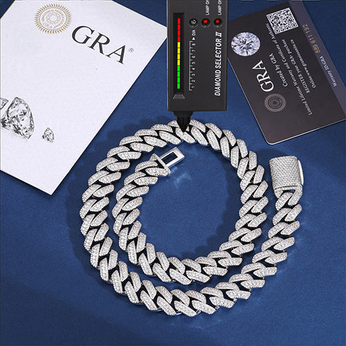 15MM MOISSANITE CUBAN LINK CHAIN NECKLACE/BRACELET IN STERLING SILVER - Image 5