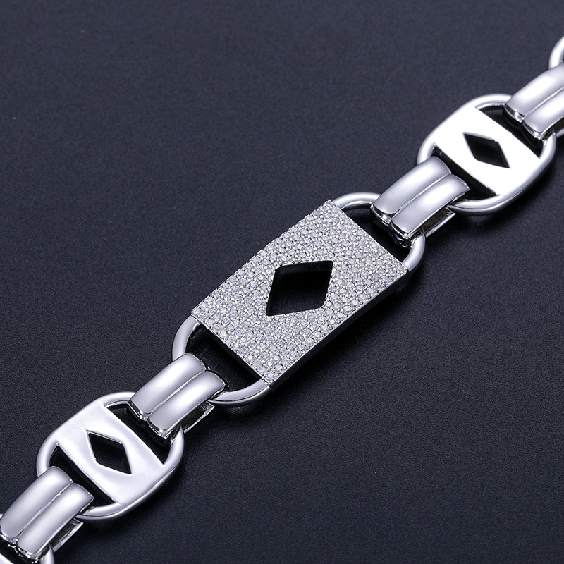 15MM MOISSANITE DIAMOND ACE LINK CHAIN BRACELET IN STERLING SILVER - Image 5