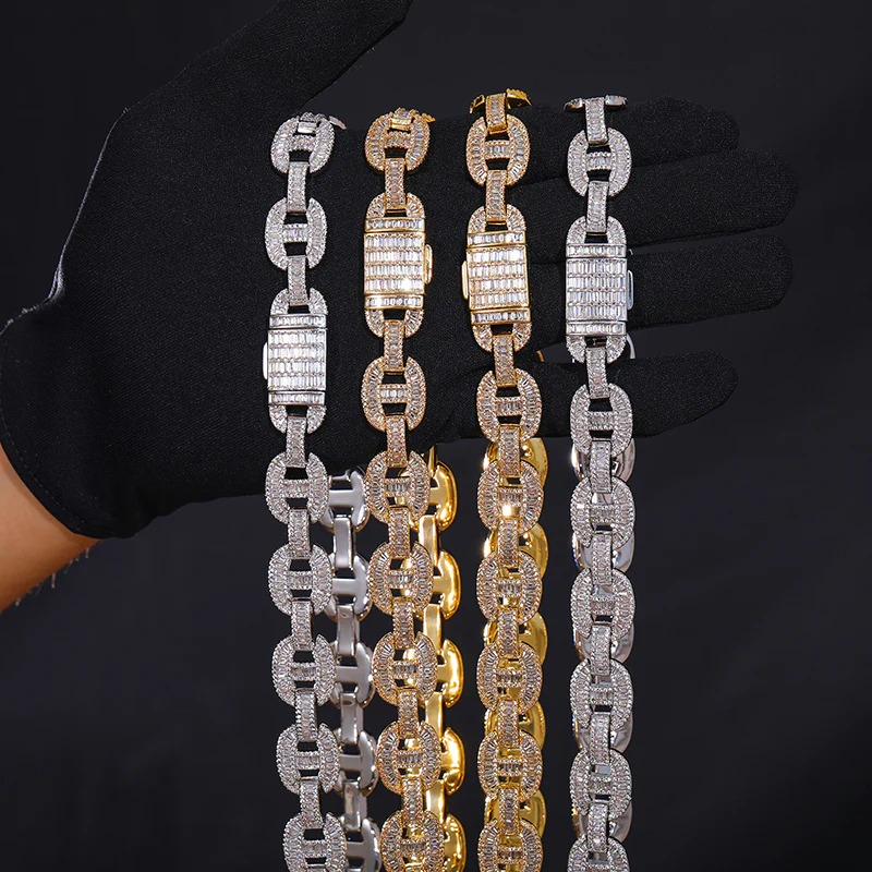 16MM BAGUETTE MOISSANITE CUBAN LINK CHAIN NECKLACE/BRACELET IN STERLING SILVER - Image 2