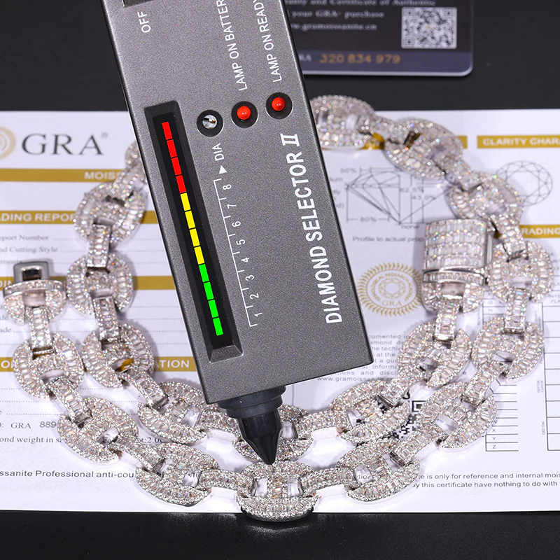 16MM BAGUETTE MOISSANITE CUBAN LINK CHAIN NECKLACE/BRACELET IN STERLING SILVER - Image 5