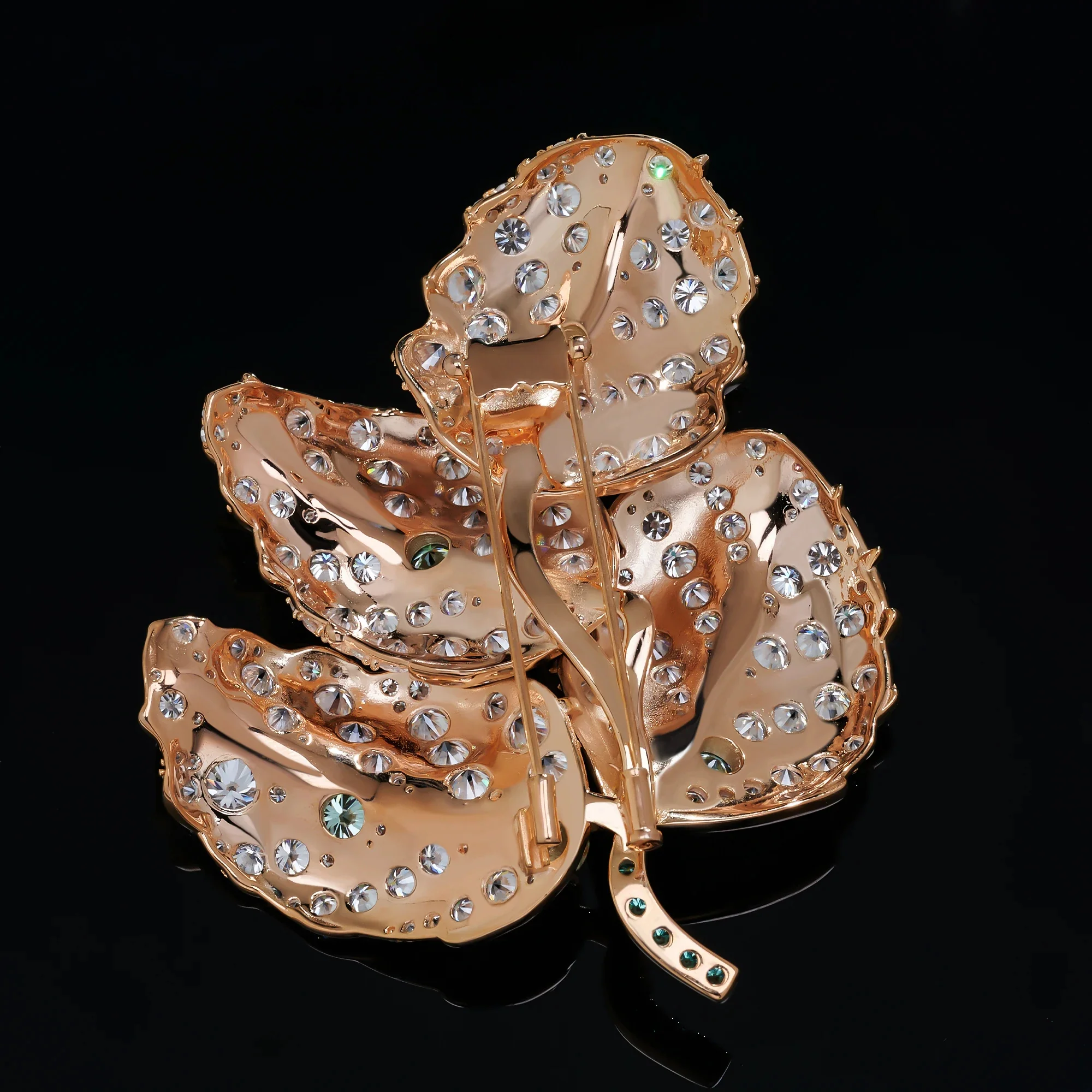 18K GOLD PLATED MOISSANITE AURORA LEAF ELEGANCE BROOCH IN STERLING SILVER - Image 3