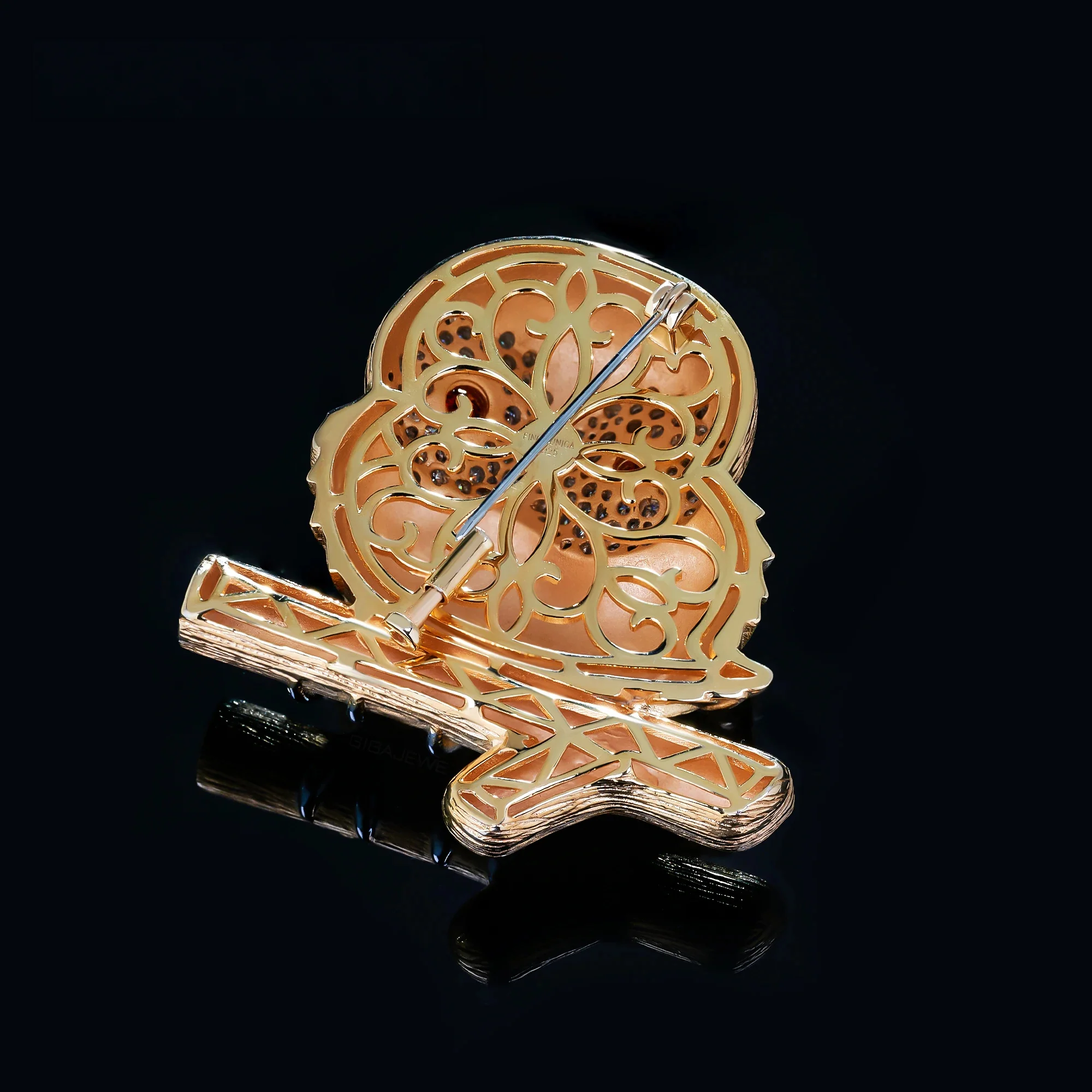18K GOLD PLATED MOISSANITE CRIMSON GAZE OWL BROOCH IN STERLING SILVER - Image 5