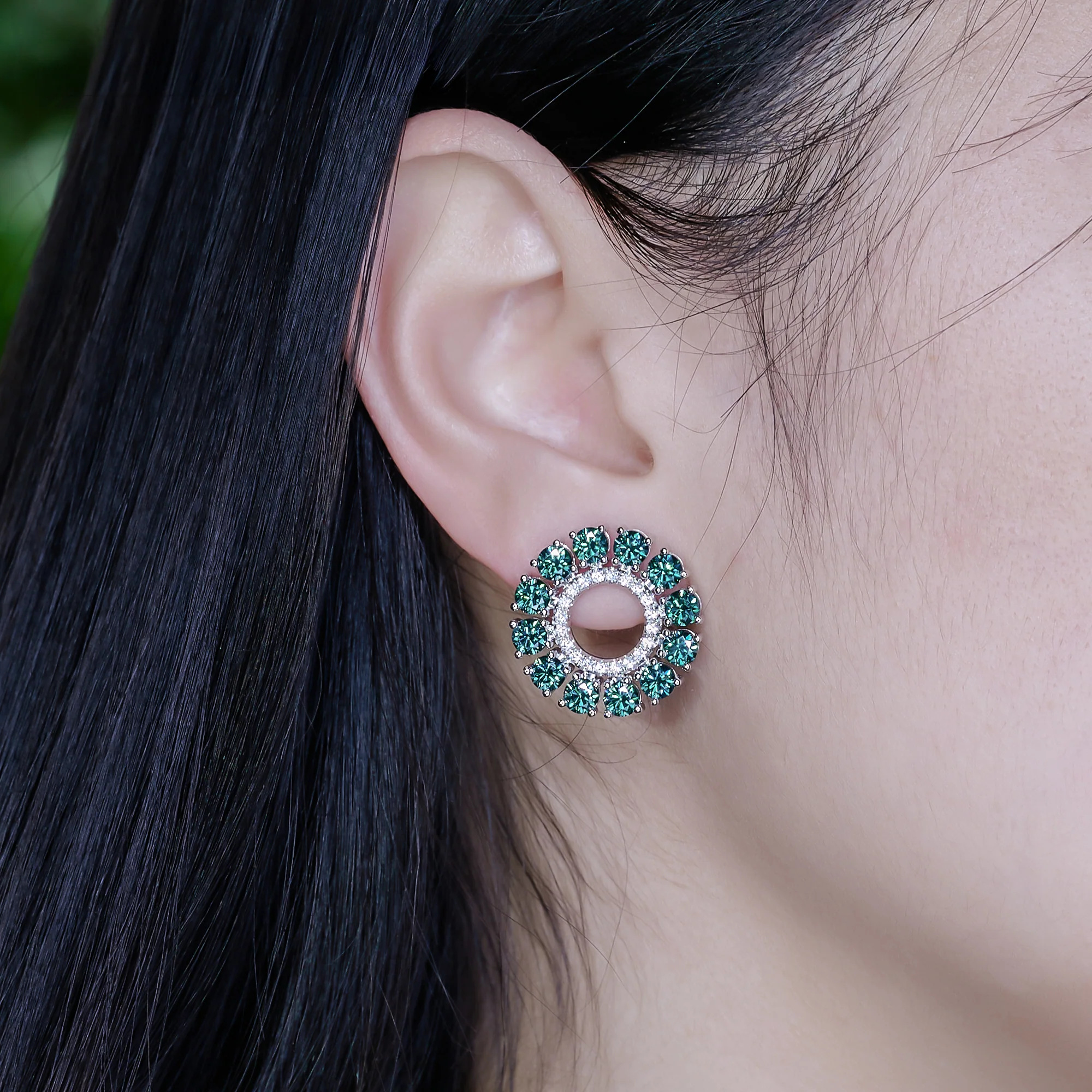 18K WHITE GOLD PLATED GREEN MOISSANITE EARRINGS IN  STERLING SILVER - Image 3
