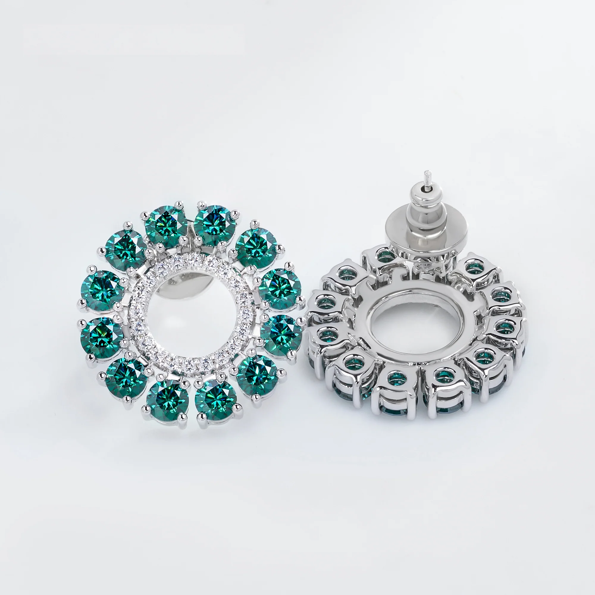 18K WHITE GOLD PLATED GREEN MOISSANITE EARRINGS IN  STERLING SILVER - Image 4