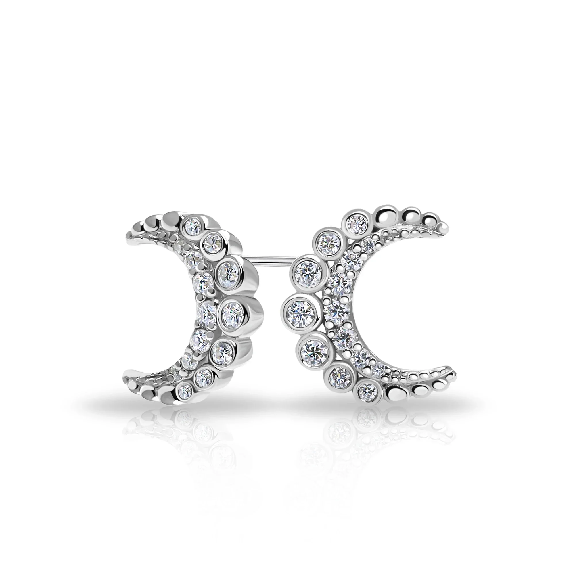 18K WHITE GOLD PLATED MOISSANITE DIAMOND STARLIT CRESCENT STUDS IN STERLING SILVER - Image 3