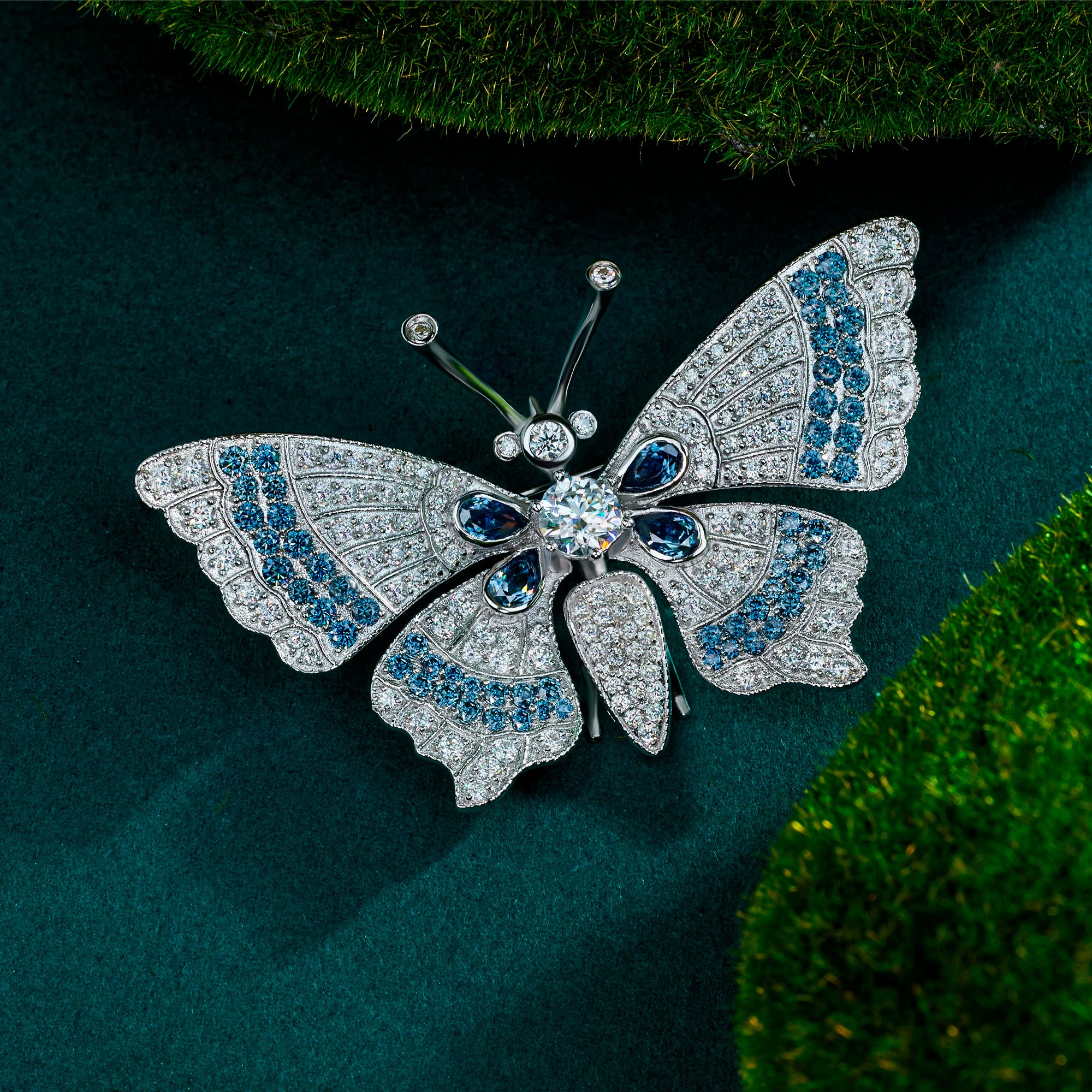 18K WHITE GOLD PLATED MOISSANITE ETHEREAL WINGS BUTTERFLY BROOCH IN STERLING SILVER - Image 3