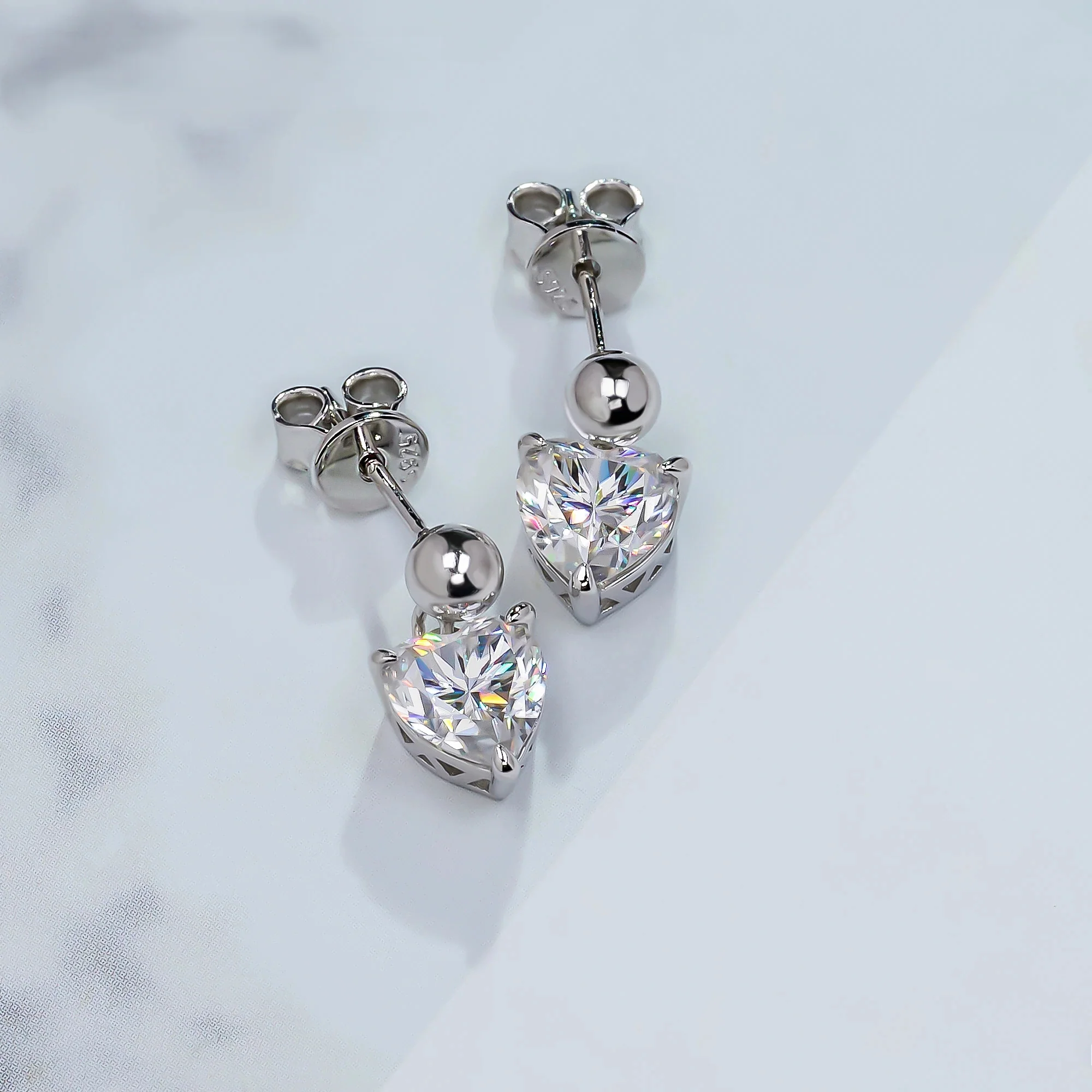 18K WHITE GOLD PLATED MOISSANITE HEART CUT EARRING IN STERLING SILVER - Image 5