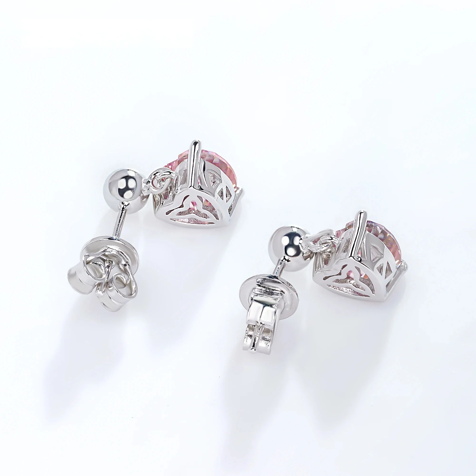 18K WHITE GOLD PLATED MOISSANITE HEART CUT EARRING IN STERLING SILVER - Image 6