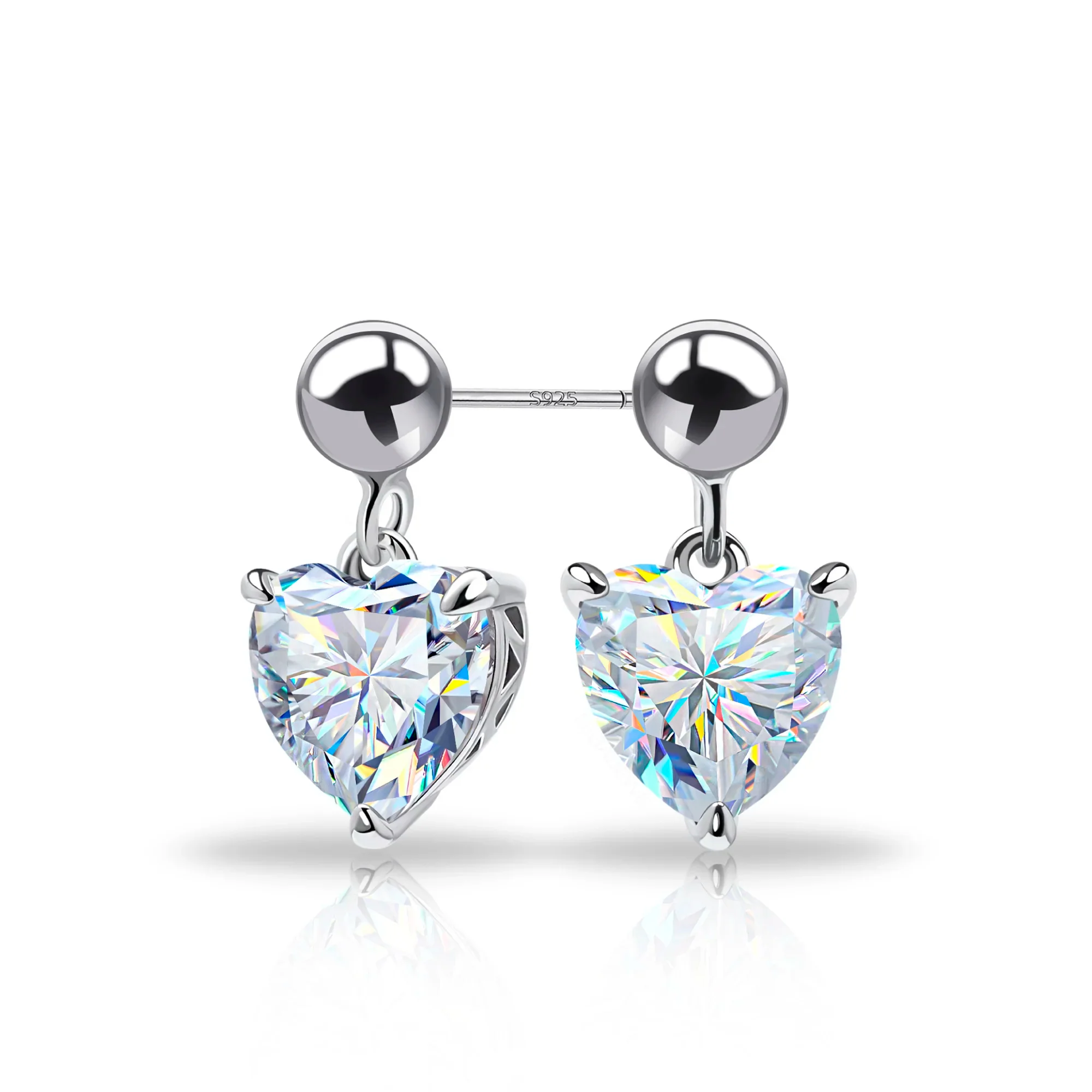 18K WHITE GOLD PLATED MOISSANITE HEART CUT EARRING IN STERLING SILVER - Image 7