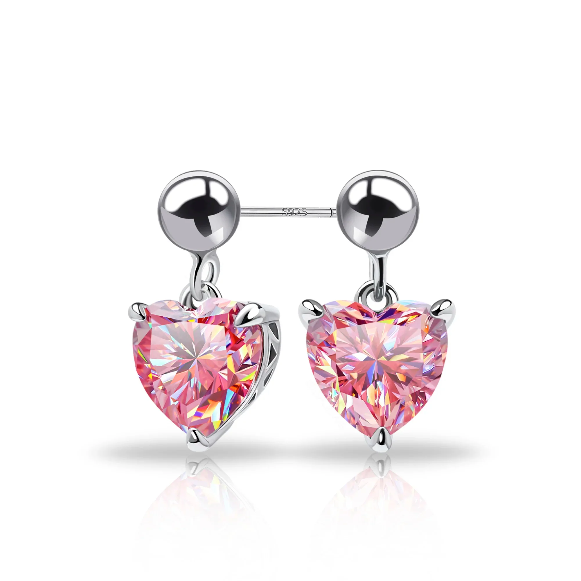 18K WHITE GOLD PLATED MOISSANITE HEART CUT EARRING IN STERLING SILVER - Image 8