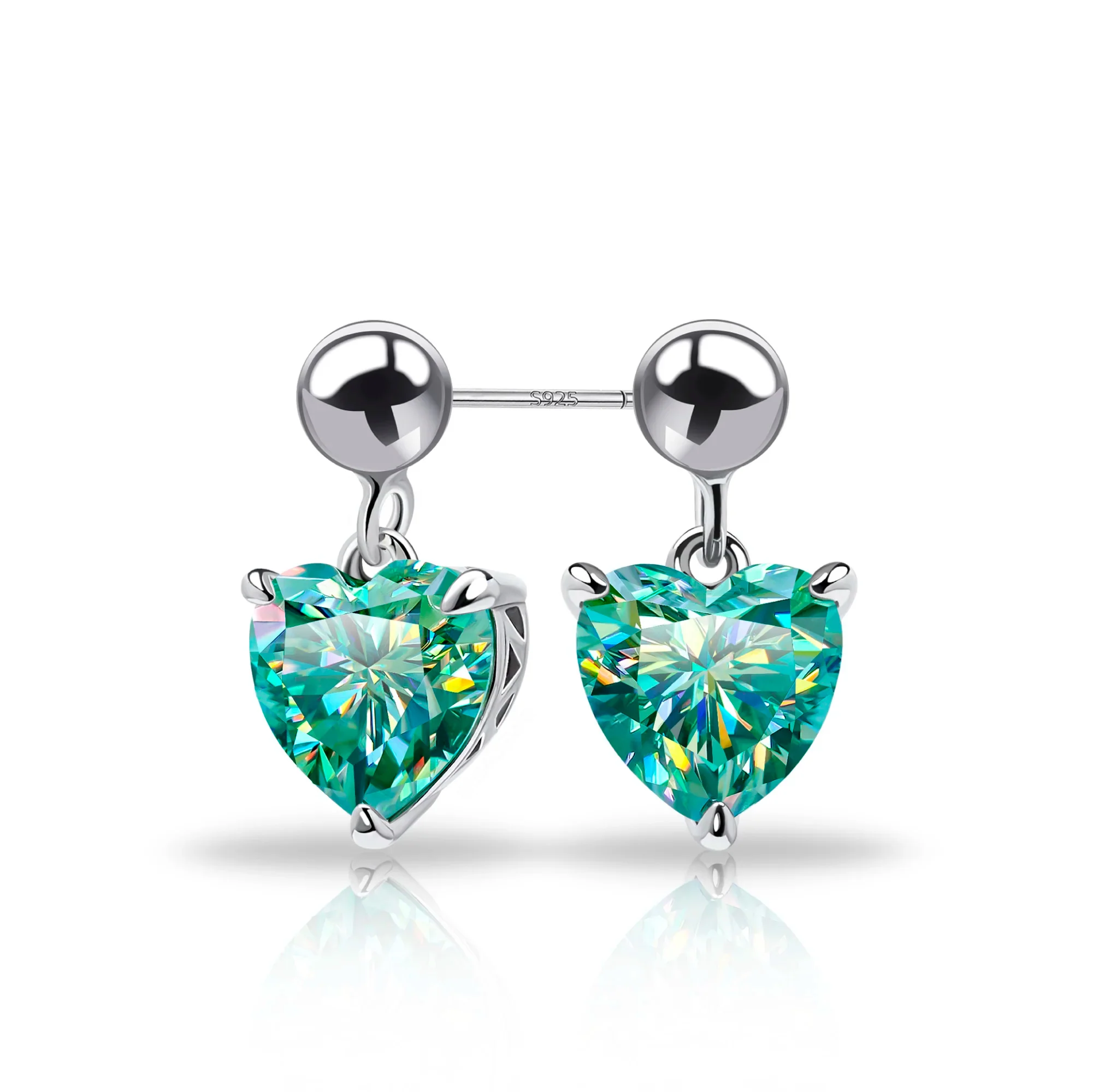 18K WHITE GOLD PLATED MOISSANITE HEART CUT EARRING IN STERLING SILVER - Image 9