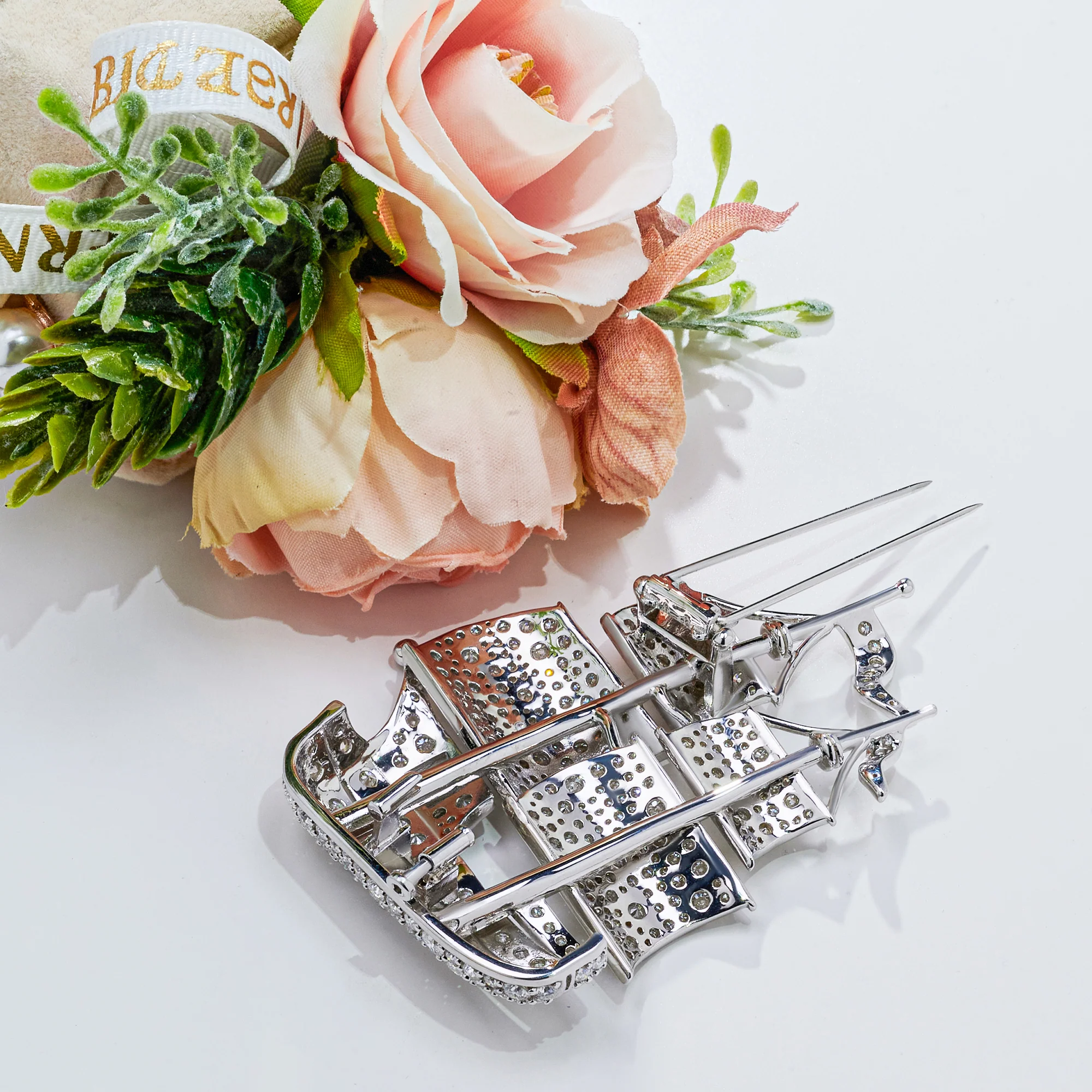 18K WHITE GOLD PLATED SAILING SERENITY BROOCH IN STERLING SILVER - Image 3