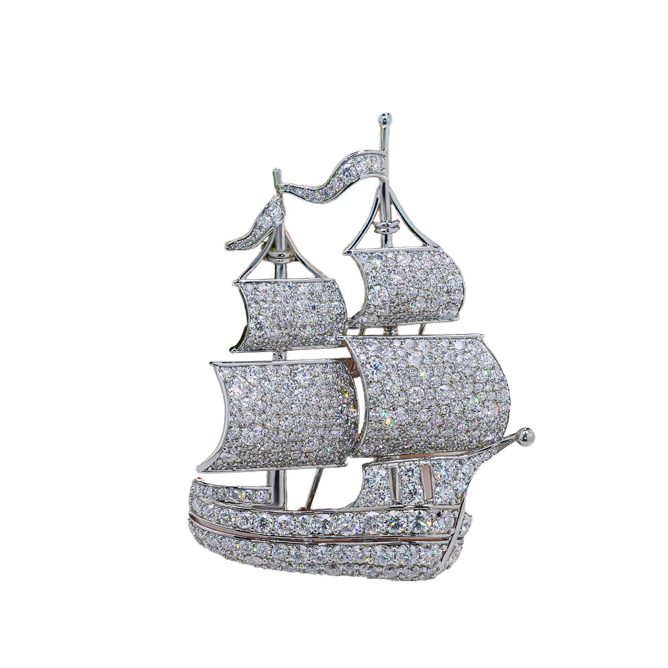 18K WHITE GOLD PLATED SAILING SERENITY BROOCH IN STERLING SILVER - Image 4