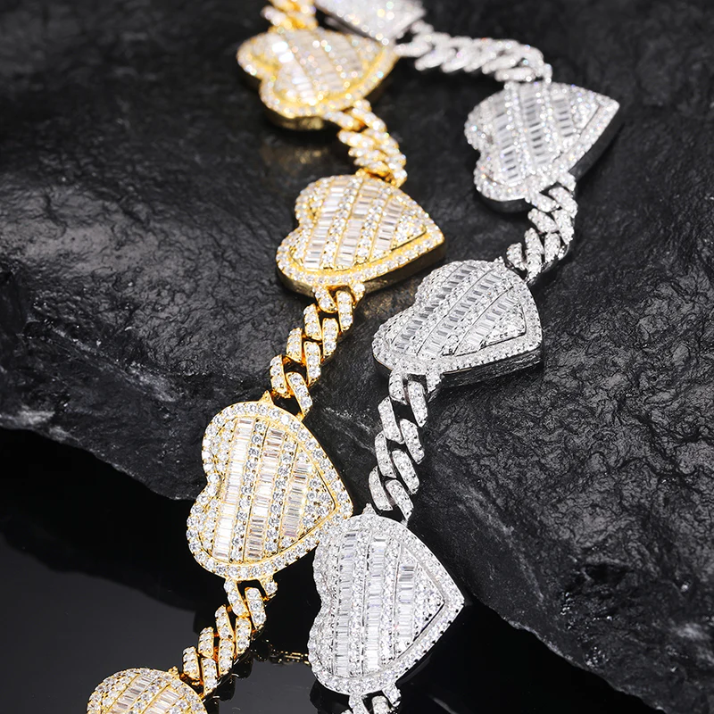 18MM BAGUETTE MOISSANITE HEART CUBAN BRACELET IN STERLING SILVER - Image 3