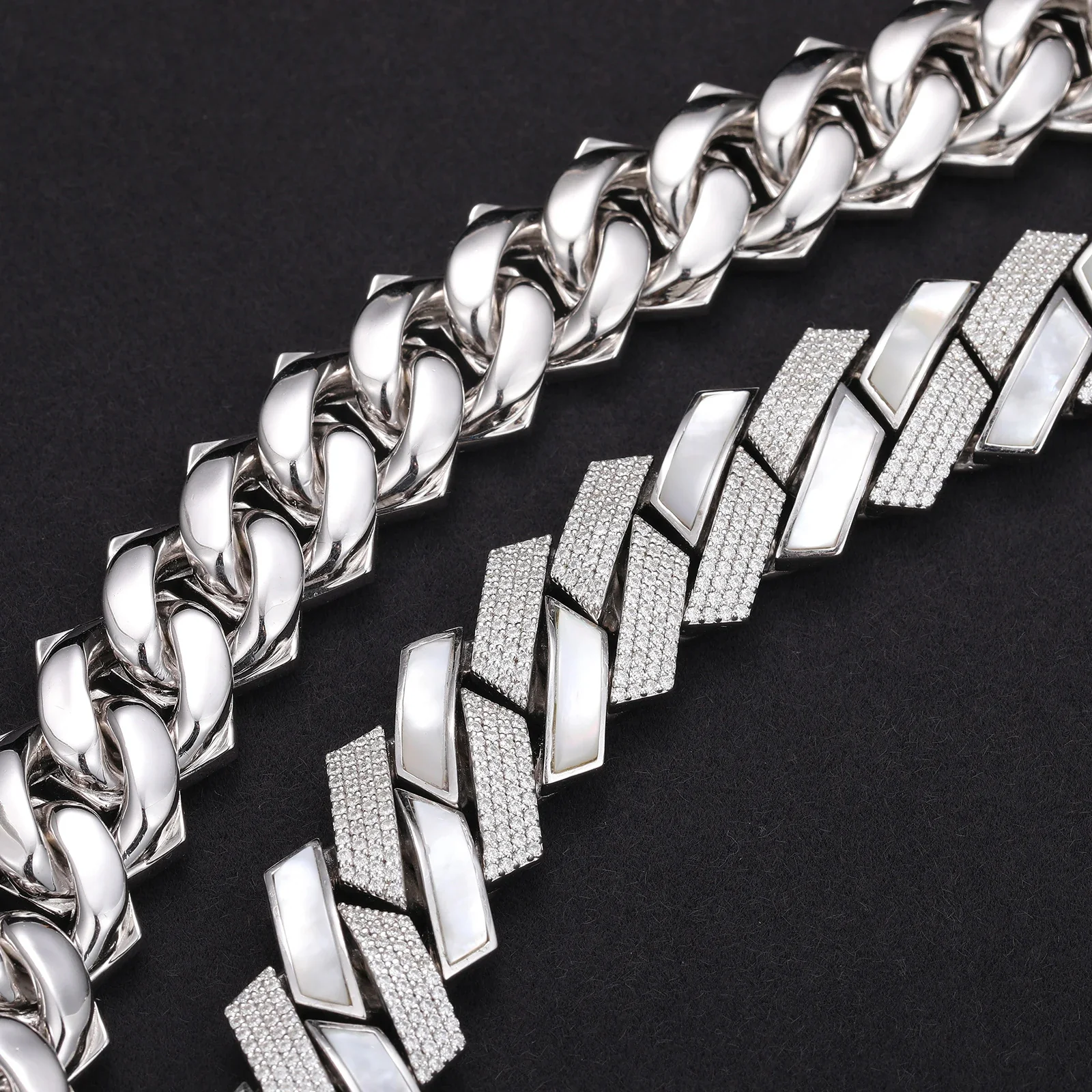 18MM MOISSANITE ALTERNATE CUBAN LINK NECKLACE/BRACELET IN STERLING SILVER - Image 2