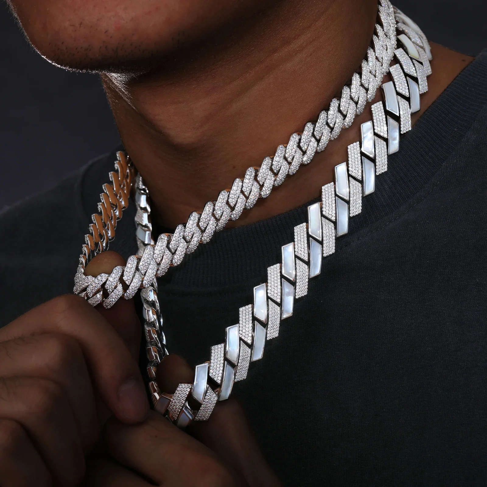18MM MOISSANITE ALTERNATE CUBAN LINK NECKLACE/BRACELET IN STERLING SILVER - Image 4