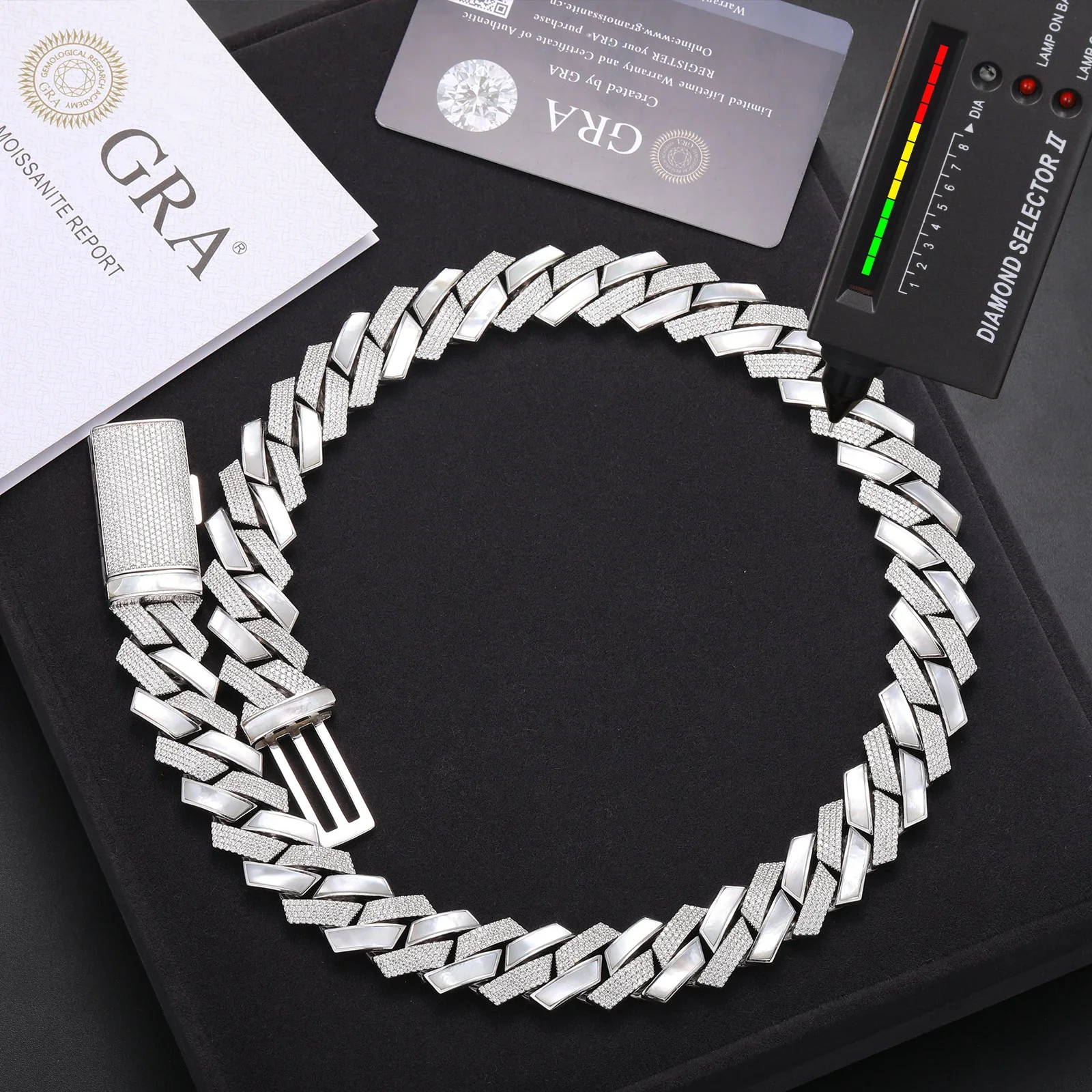 18MM MOISSANITE ALTERNATE CUBAN LINK NECKLACE/BRACELET IN STERLING SILVER - Image 5