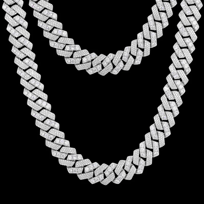 18MM MOISSANITE DUAL-SET CUBAN LINK BRACELET/NECKLACE IN STERLING SILVER - Image 2