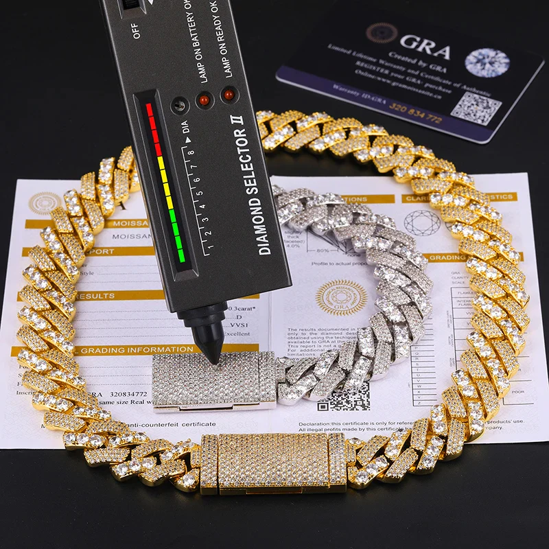 18MM MOISSANITE DUAL-SET CUBAN LINK BRACELET/NECKLACE IN STERLING SILVER - Image 4