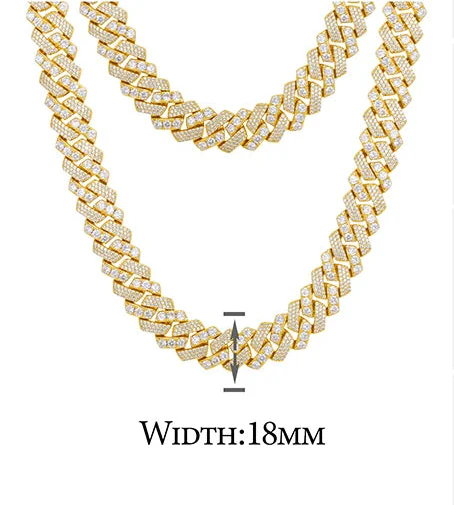 18MM MOISSANITE DUAL-SET CUBAN LINK BRACELET/NECKLACE IN STERLING SILVER - Image 5