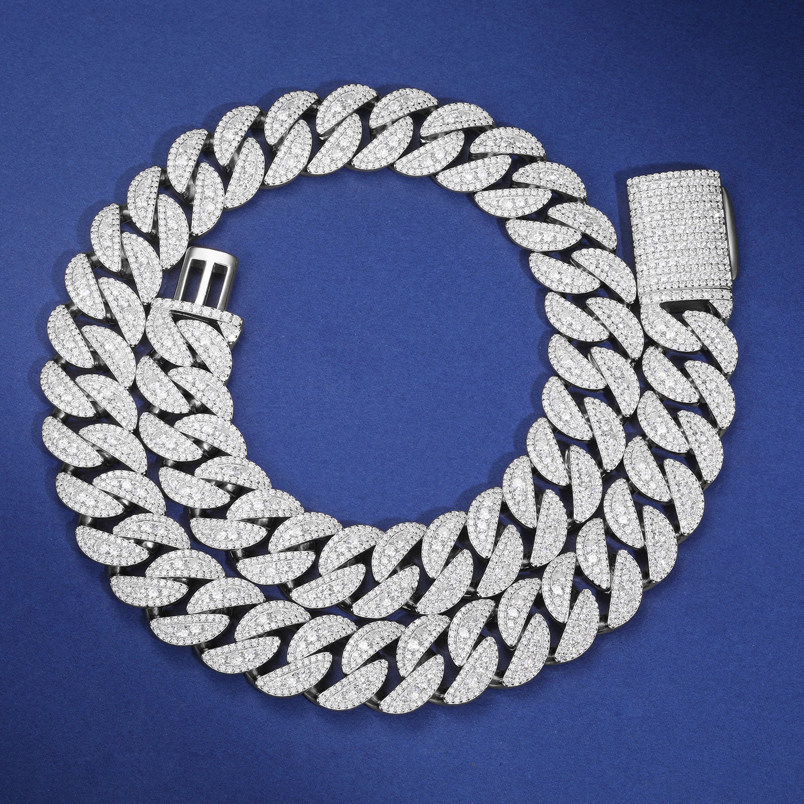 18MM MOISSANITE LEAF CUBAN LINK CHAIN NECKLACE/BRACELET IN STERLING SILVER - Image 3