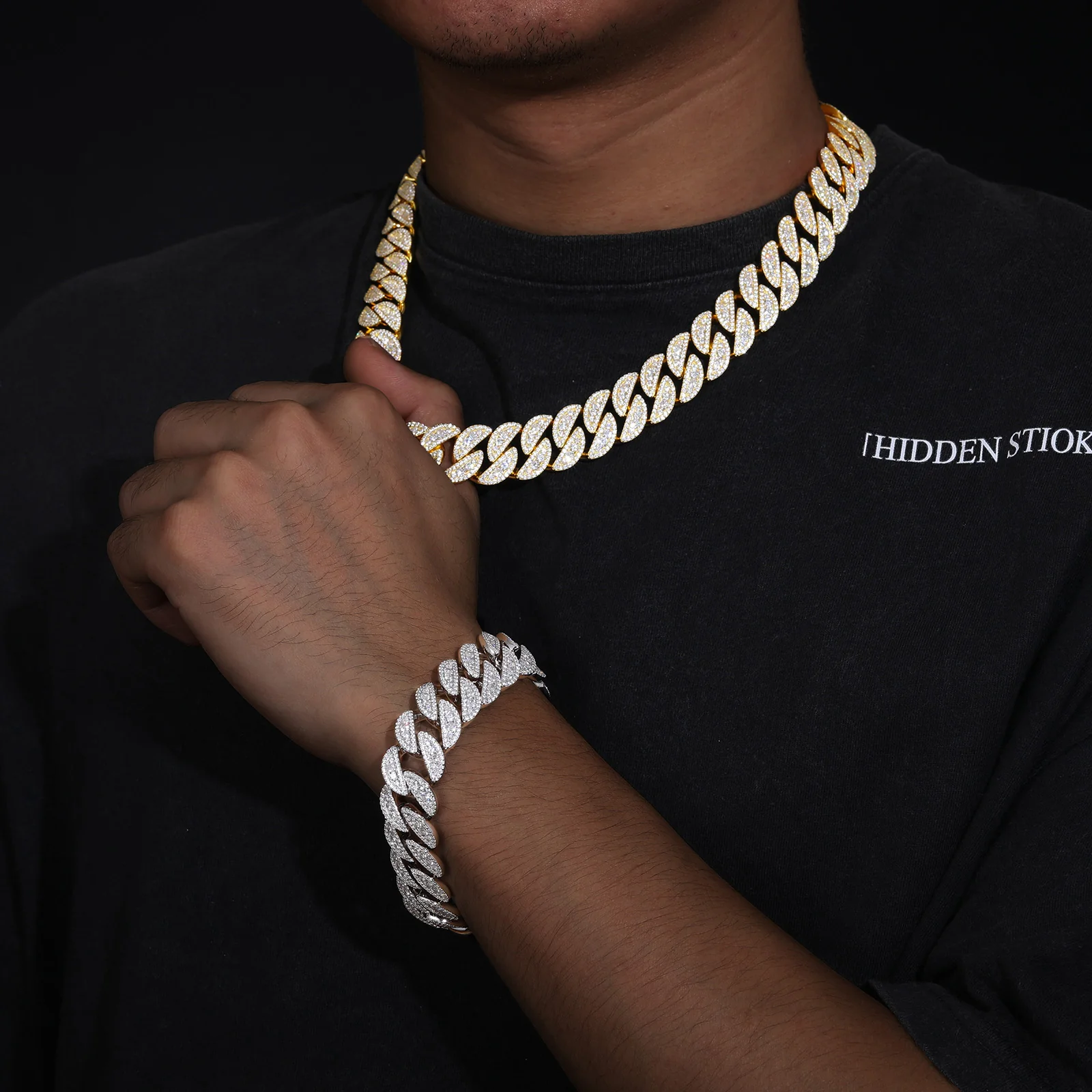 18MM MOISSANITE LEAF CUBAN LINK CHAIN NECKLACE/BRACELET IN STERLING SILVER - Image 4