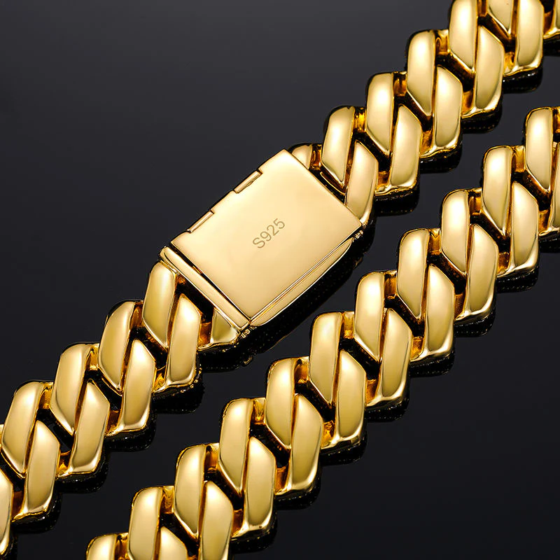 19-20MM 3 TONE MOISSANITE CUBAN LINK NECKLACE/BRACELET IN STERLING SILVER - Image 10
