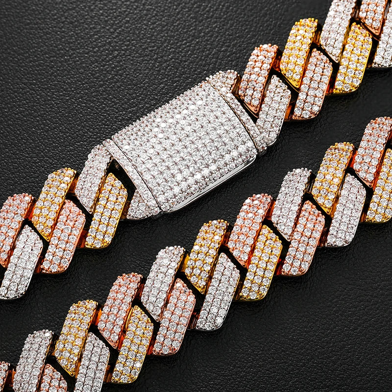 19-20MM 3 TONE MOISSANITE CUBAN LINK NECKLACE/BRACELET IN STERLING SILVER - Image 3