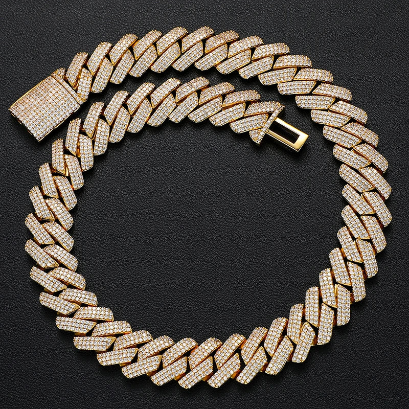 19-20MM 3 TONE MOISSANITE CUBAN LINK NECKLACE/BRACELET IN STERLING SILVER - Image 4