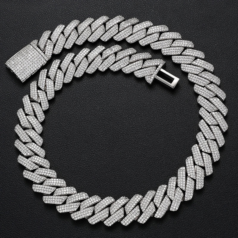19-20MM 3 TONE MOISSANITE CUBAN LINK NECKLACE/BRACELET IN STERLING SILVER - Image 5