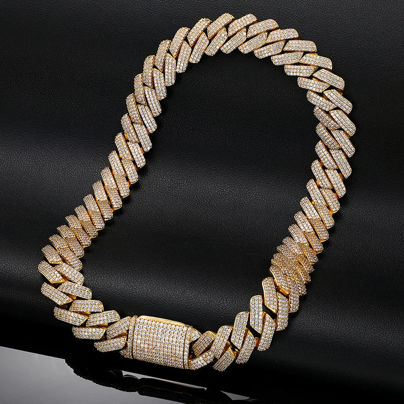 19-20MM 3 TONE MOISSANITE CUBAN LINK NECKLACE/BRACELET IN STERLING SILVER - Image 8