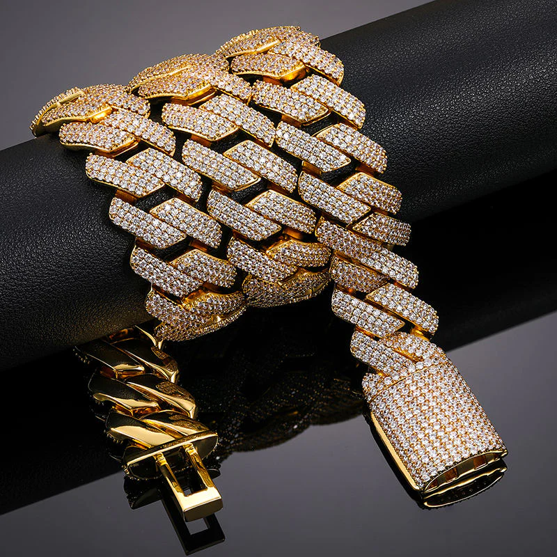 19-20MM 3 TONE MOISSANITE CUBAN LINK NECKLACE/BRACELET IN STERLING SILVER - Image 9