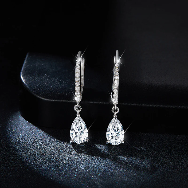 1CT WATER DROP MOISSANITE DIAMOND DANGLE DROP EARRINGS IN STERLING SILVER - Image 2