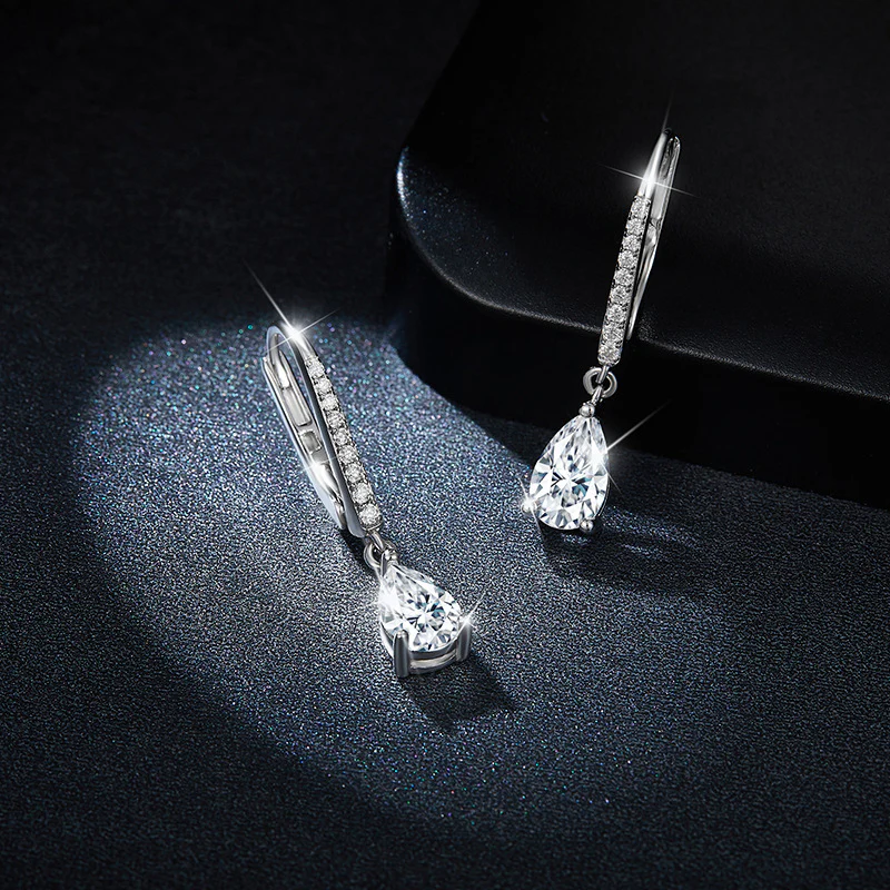 1CT WATER DROP MOISSANITE DIAMOND DANGLE DROP EARRINGS IN STERLING SILVER - Image 3