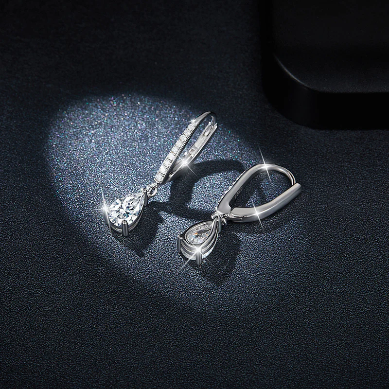 1CT WATER DROP MOISSANITE DIAMOND DANGLE DROP EARRINGS IN STERLING SILVER - Image 4