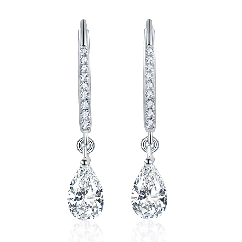 1CT WATER DROP MOISSANITE DIAMOND DANGLE DROP EARRINGS IN STERLING SILVER - Image 5