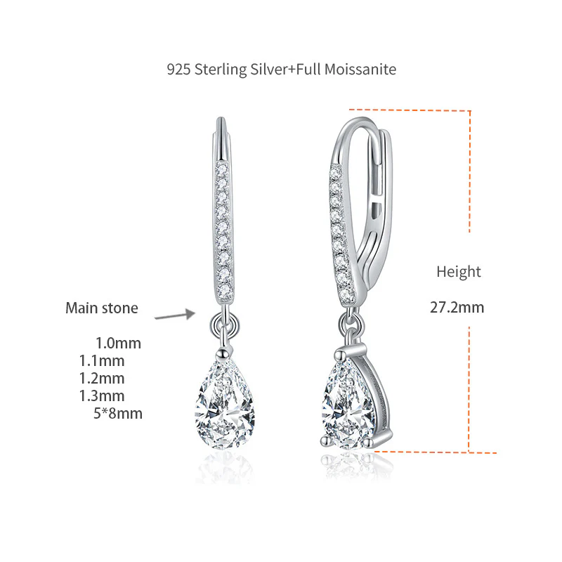 1CT WATER DROP MOISSANITE DIAMOND DANGLE DROP EARRINGS IN STERLING SILVER - Image 6