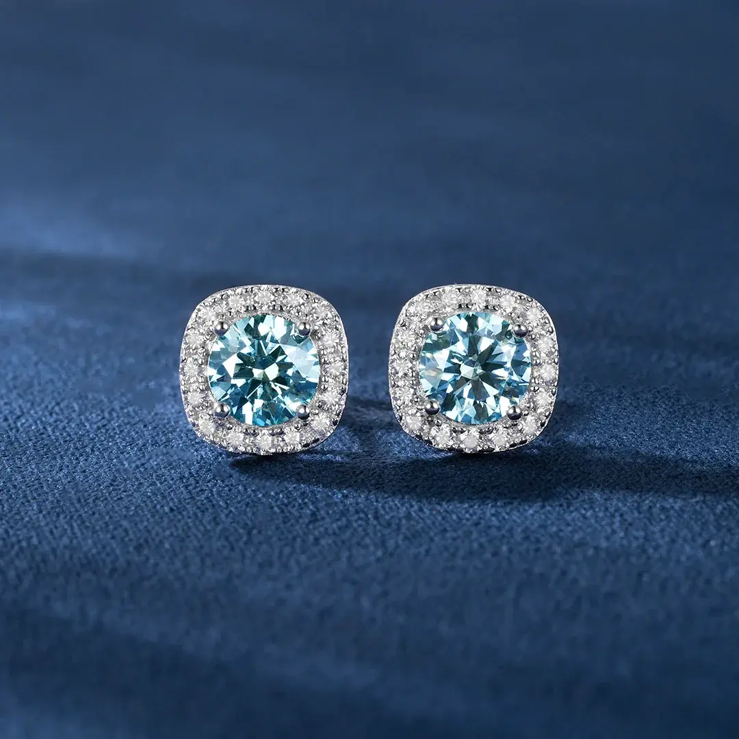 1CT COLORFUL MOISSANITE HALO EAR STUD EARRINGS IN STERLING SILVER - Image 5