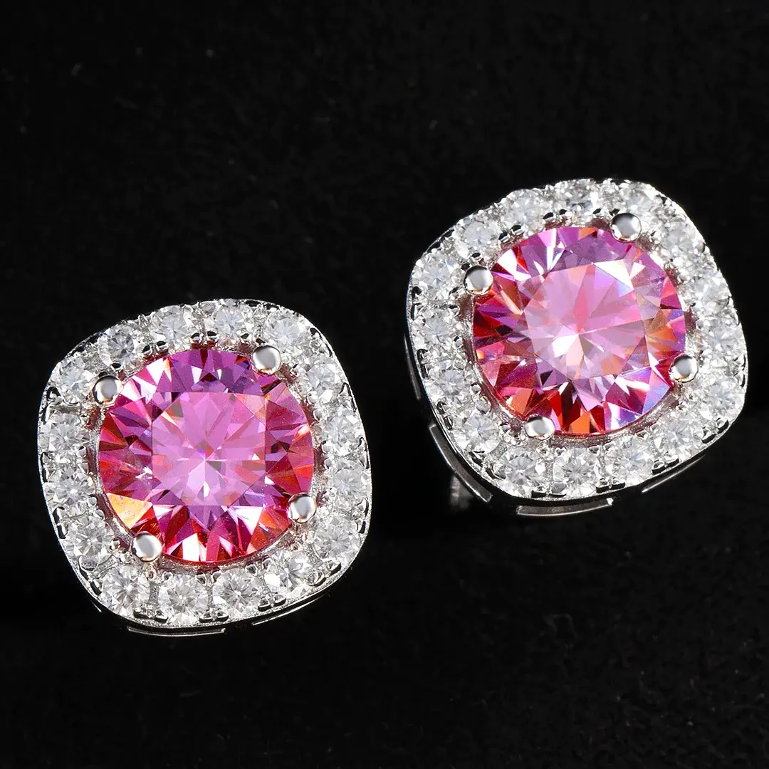 1CT COLORFUL MOISSANITE HALO EAR STUD EARRINGS IN STERLING SILVER - Image 6