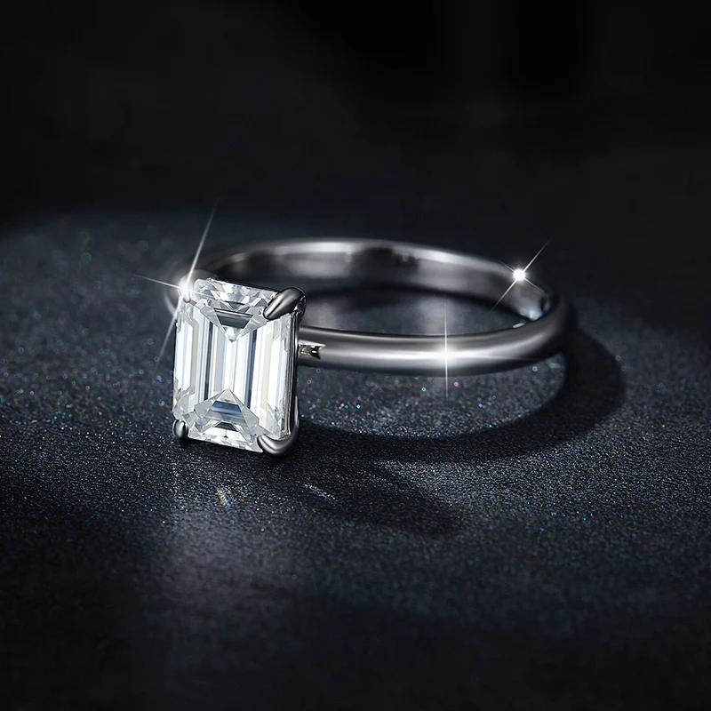 1CT EMERALD CUT MOISSANITE RING IN STERLING SILVER - Image 4
